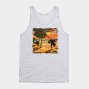 Maui Hawaii Sunset Palm Tree Tropical Beach Retro Style Souvenir Tank Top